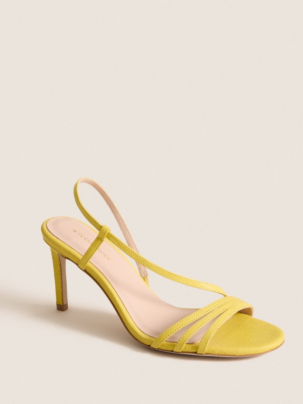 NWOT TUCKERNUCK SHOES Lemon Yellow Embossed Leather Scarlet Heels - size 8.5 - Picture 2 of 13